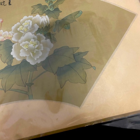 Vintage Painting Of Bird & Flowers, On Silk. Bird Sitting On Branch. - Picture 2 of 8